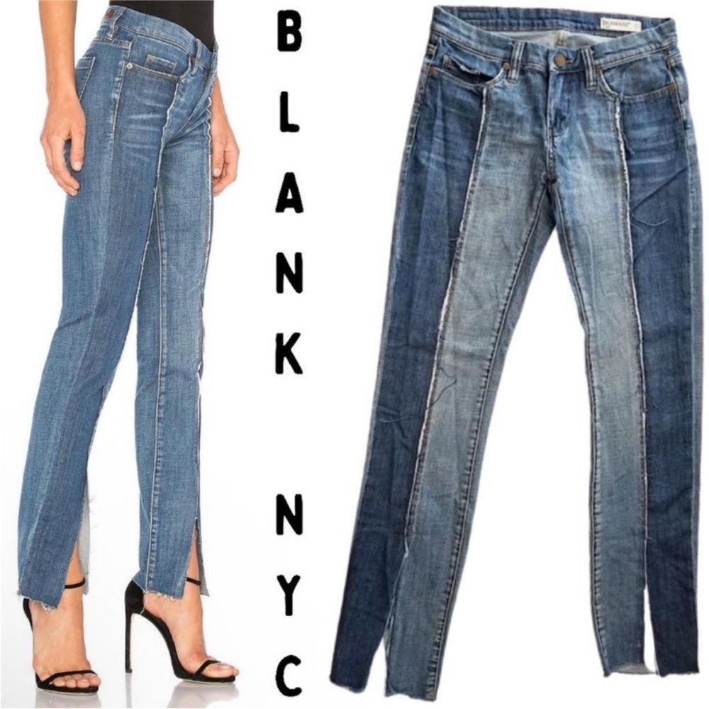 BLANK NYC Shadow Seam Distressed Two-Tone Blue‎ Skinny Jeans